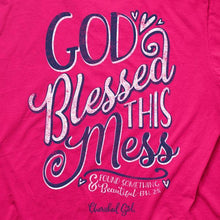 Load image into Gallery viewer, god-blessed-this-mess-womens-religious-t-shirt-cherished-girl