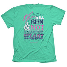 Load image into Gallery viewer, run-and-not-grow-weary-isaiah-40:31--religious-t-shirt-cherished-girl