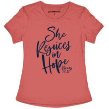 Load image into Gallery viewer, she-rejoices-in-hope-womens-religious-t-shirt-grace-&-truth