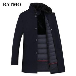 BATMO 100% wool trench coat men,men's 90% white duck down wool jackets ,thicked wool coat men,plus-size M-XXXL
