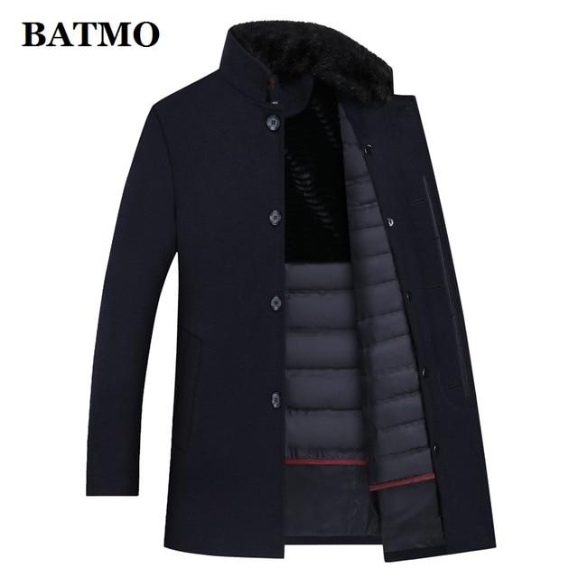 BATMO 100% wool trench coat men,men's 90% white duck down wool jackets ,thicked wool coat men,plus-size M-XXXL