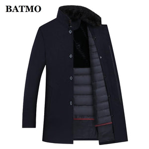 BATMO 100% wool trench coat men,men's 90% white duck down wool jackets ,thicked wool coat men,plus-size M-XXXL