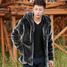 Load image into Gallery viewer, Autumn Winter Mens Faux Fur Mink Coat Short Grey Hooded Coat Plush Fluffy Coat Male Plus Size Xxxl 4xl 5xl Warm Overcoat Men
