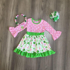 baby girls St Patrick clothes girl classic dress with clover print children girls floral dress with accessories