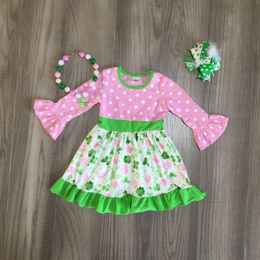 baby girls St Patrick clothes girl classic dress with clover print children girls floral dress with accessories