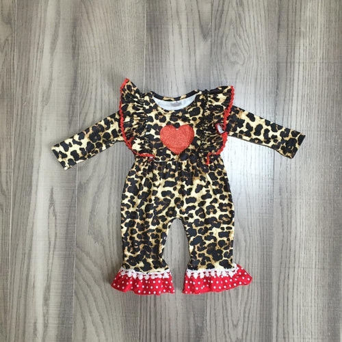 baby girls clothes baby V-day romper infant toddler romper girls leopard heart romper baby long sleeve romper