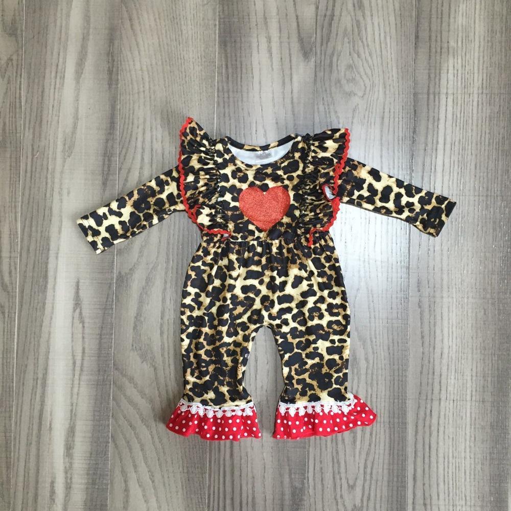 baby girls clothes baby V-day romper infant toddler romper girls leopard heart romper baby long sleeve romper