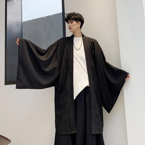 Autumn men Japan style kimono cardigan vintage oversize long trench coat man wide sleeve punk jacket cloak