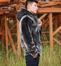 Load image into Gallery viewer, Autumn Winter Mens Faux Fur Mink Coat Short Grey Hooded Coat Plush Fluffy Coat Male Plus Size Xxxl 4xl 5xl Warm Overcoat Men

