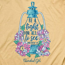 Load image into Gallery viewer, be-a-light-womens-religious-t-shirt-cherished-girl
