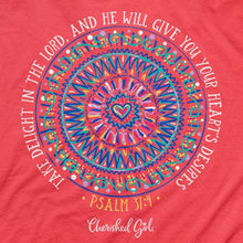 Load image into Gallery viewer, delight-in-the-lord-womens-religious-t-shirt-cherished-girl
